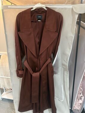 Express Women's Chocolate Brown Trench Coat with Self-Tie Belt